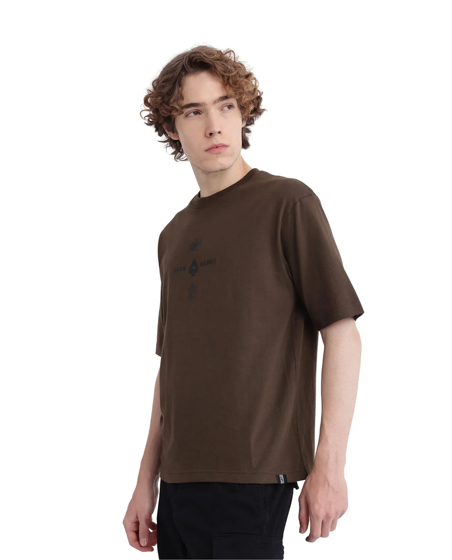 Rare Rabbit Men's Ello Olive Graphic Print Regular Fit Half Sleeve Crew Neck T-Shirt