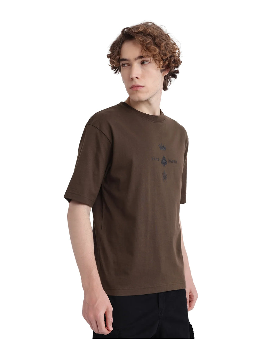 Rare Rabbit Men's Ello Olive Graphic Print Regular Fit Half Sleeve Crew Neck T-Shirt