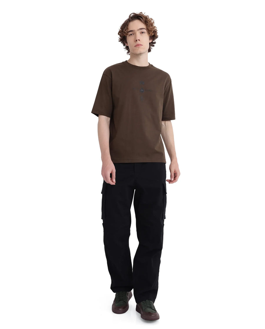 Rare Rabbit Men's Ello Olive Graphic Print Regular Fit Half Sleeve Crew Neck T-Shirt