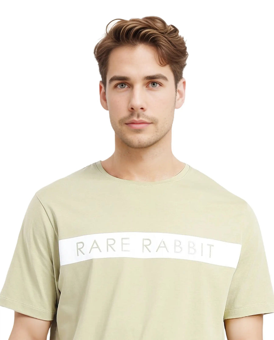 Rare Rabbit Men's Eloise-1 Light Green Cotton Graphic Print Regular Fit Half Sleeve Crew Neck T-Shirt