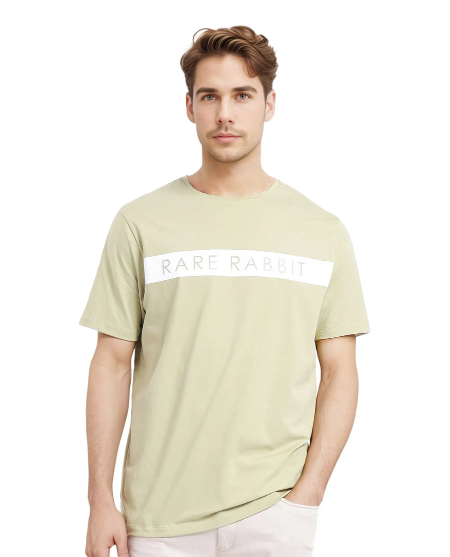 Rare Rabbit Men's Eloise-1 Light Green Cotton Graphic Print Regular Fit Half Sleeve Crew Neck T-Shirt