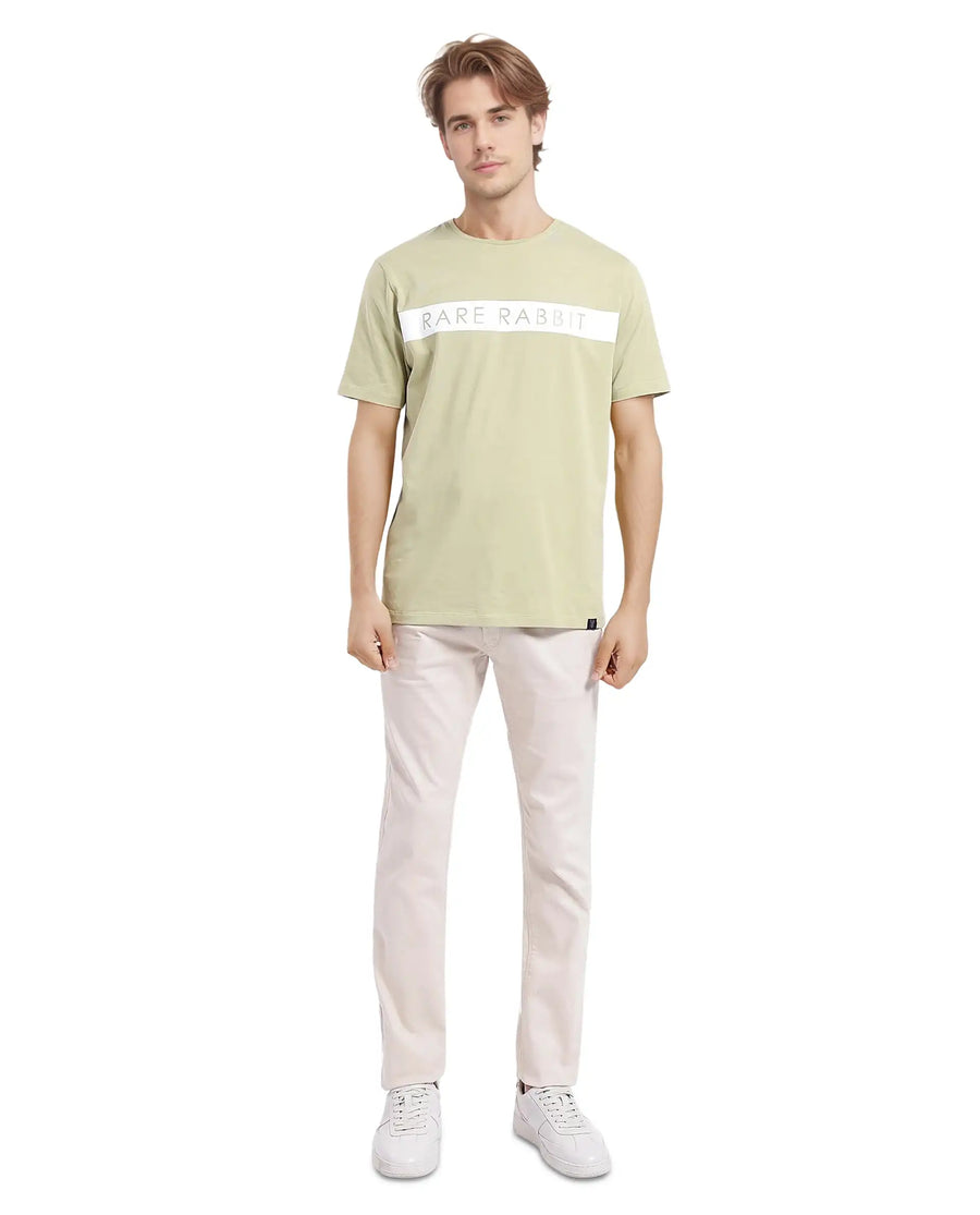 Rare Rabbit Men's Eloise-1 Light Green Cotton Graphic Print Regular Fit Half Sleeve Crew Neck T-Shirt
