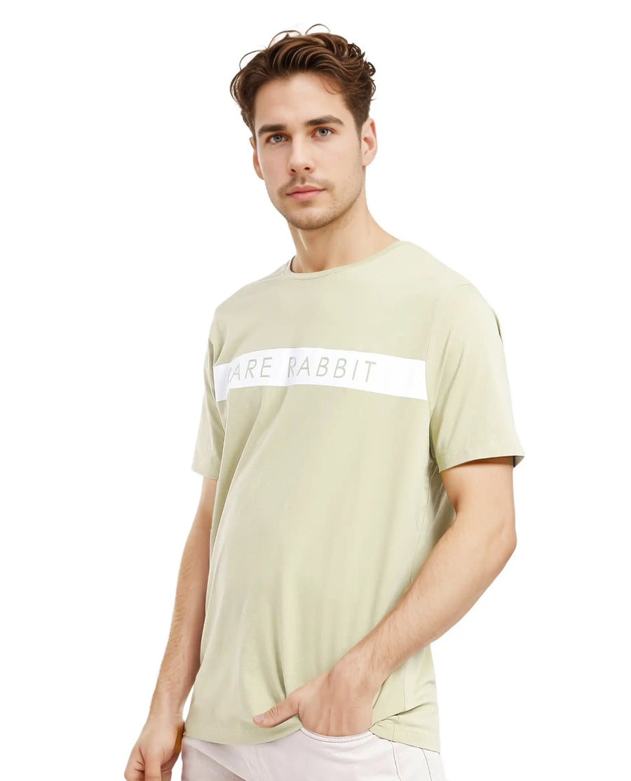 Rare Rabbit Men's Eloise-1 Light Green Cotton Graphic Print Regular Fit Half Sleeve Crew Neck T-Shirt