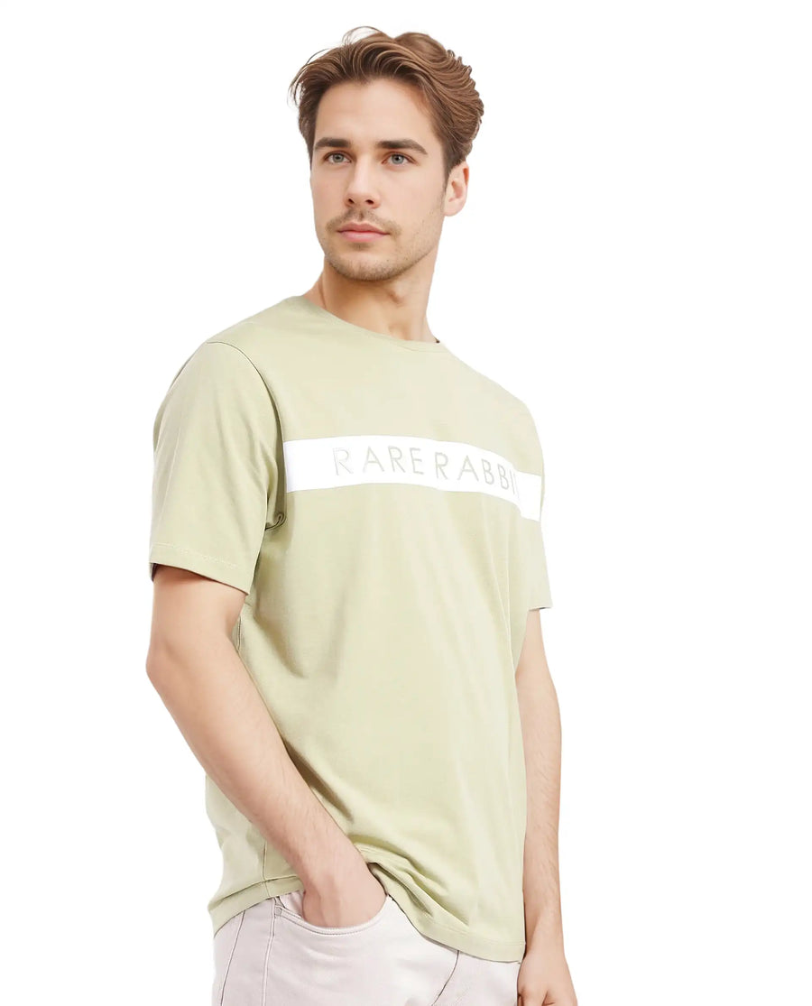 Rare Rabbit Men's Eloise-1 Light Green Cotton Graphic Print Regular Fit Half Sleeve Crew Neck T-Shirt