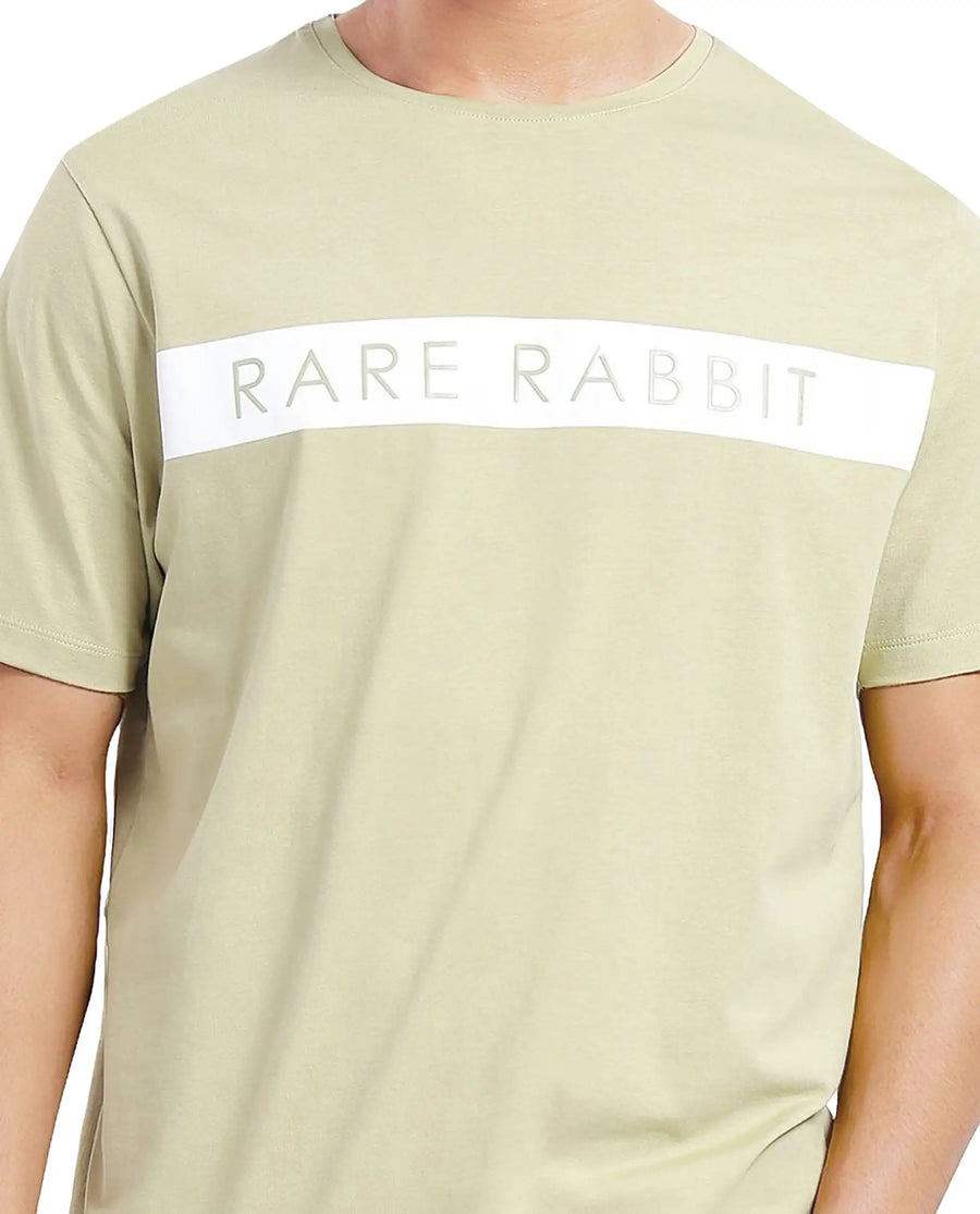 Rare Rabbit Men's Eloise-1 Light Green Cotton Graphic Print Regular Fit Half Sleeve Crew Neck T-Shirt