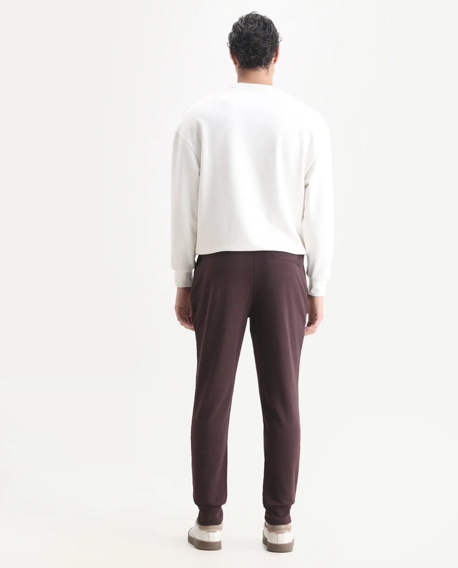 Rare Rabbit Men's Elo Maroon Cotton Plain Regular Fit Joggers
