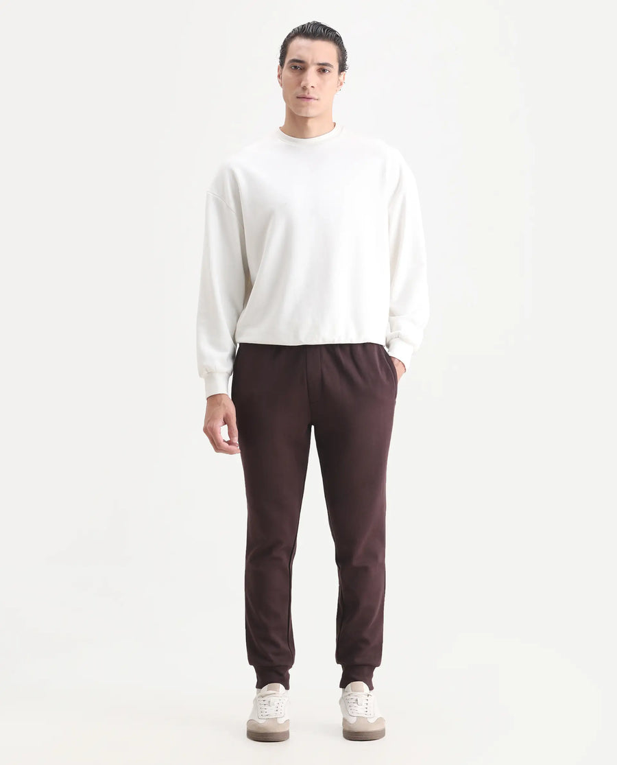 Rare Rabbit Men's Elo Maroon Cotton Plain Regular Fit Joggers