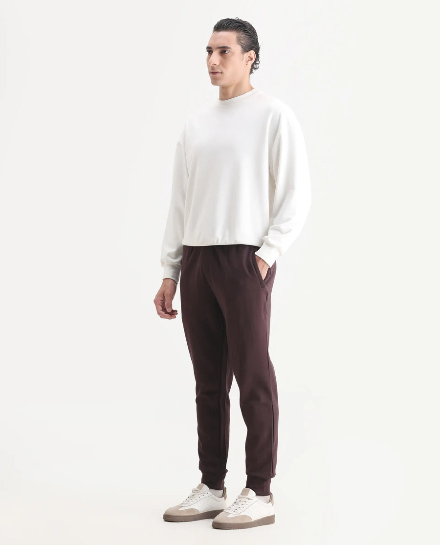 Rare Rabbit Men's Elo Maroon Cotton Plain Regular Fit Joggers