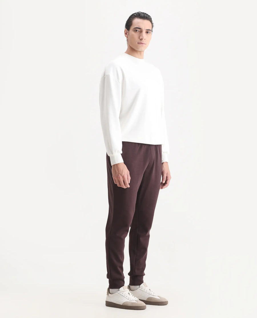 Rare Rabbit Men's Elo Maroon Cotton Plain Regular Fit Joggers