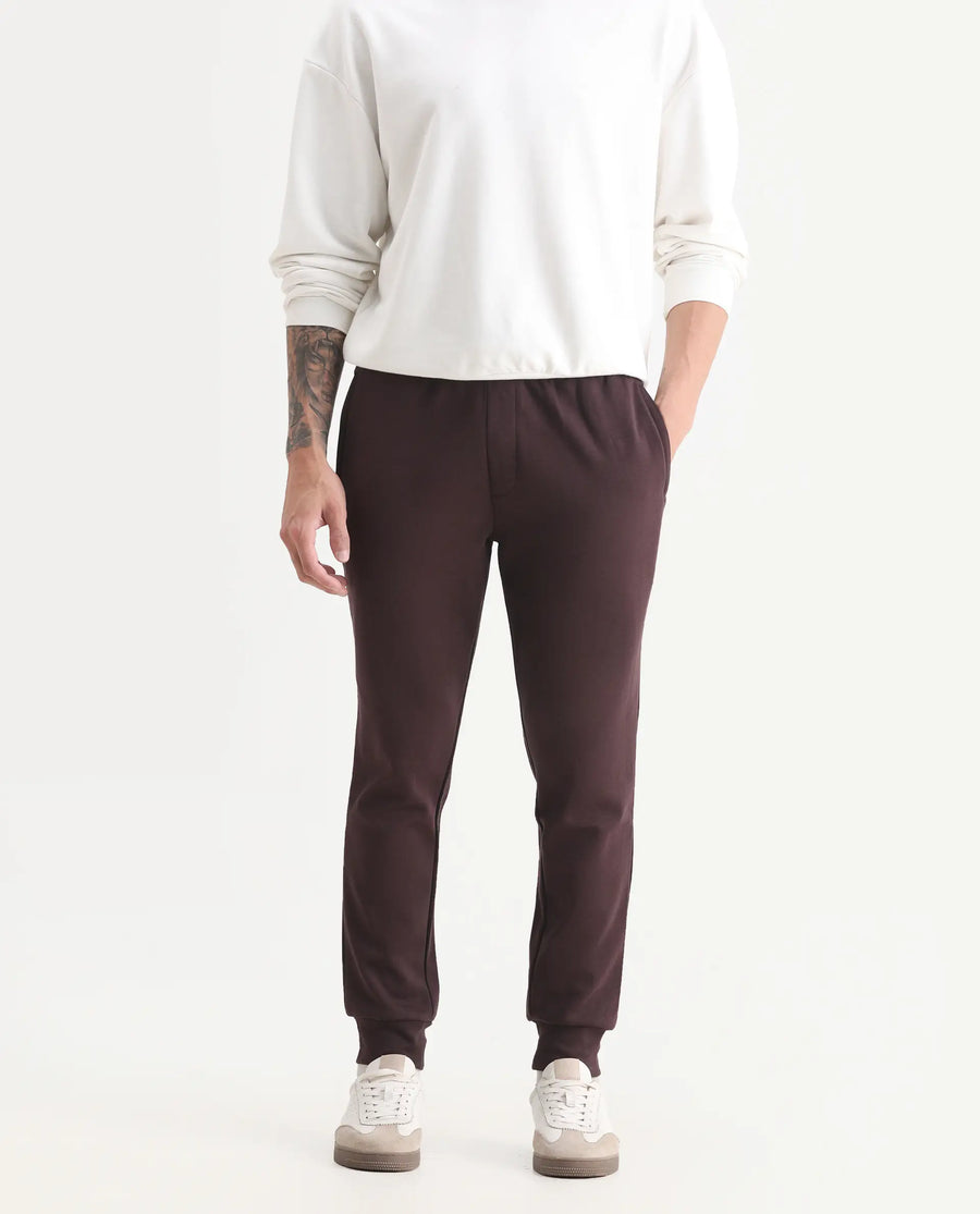 Rare Rabbit Men's Elo Maroon Cotton Plain Regular Fit Joggers