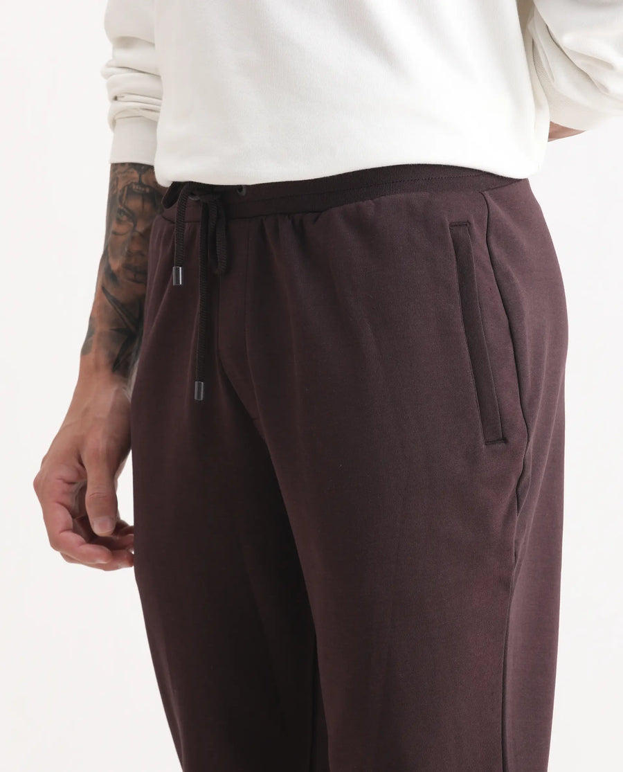 Rare Rabbit Men's Elo Maroon Cotton Plain Regular Fit Joggers