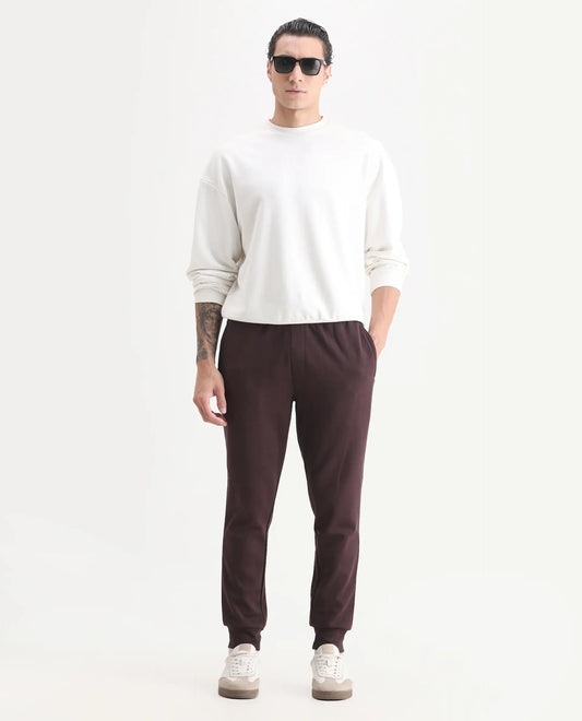 Rare Rabbit Men's Elo Maroon Cotton Plain Regular Fit Joggers