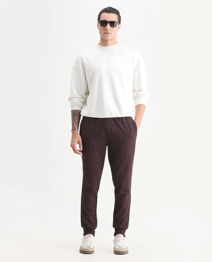 Rare Rabbit Men's Elo Maroon Cotton Plain Regular Fit Joggers