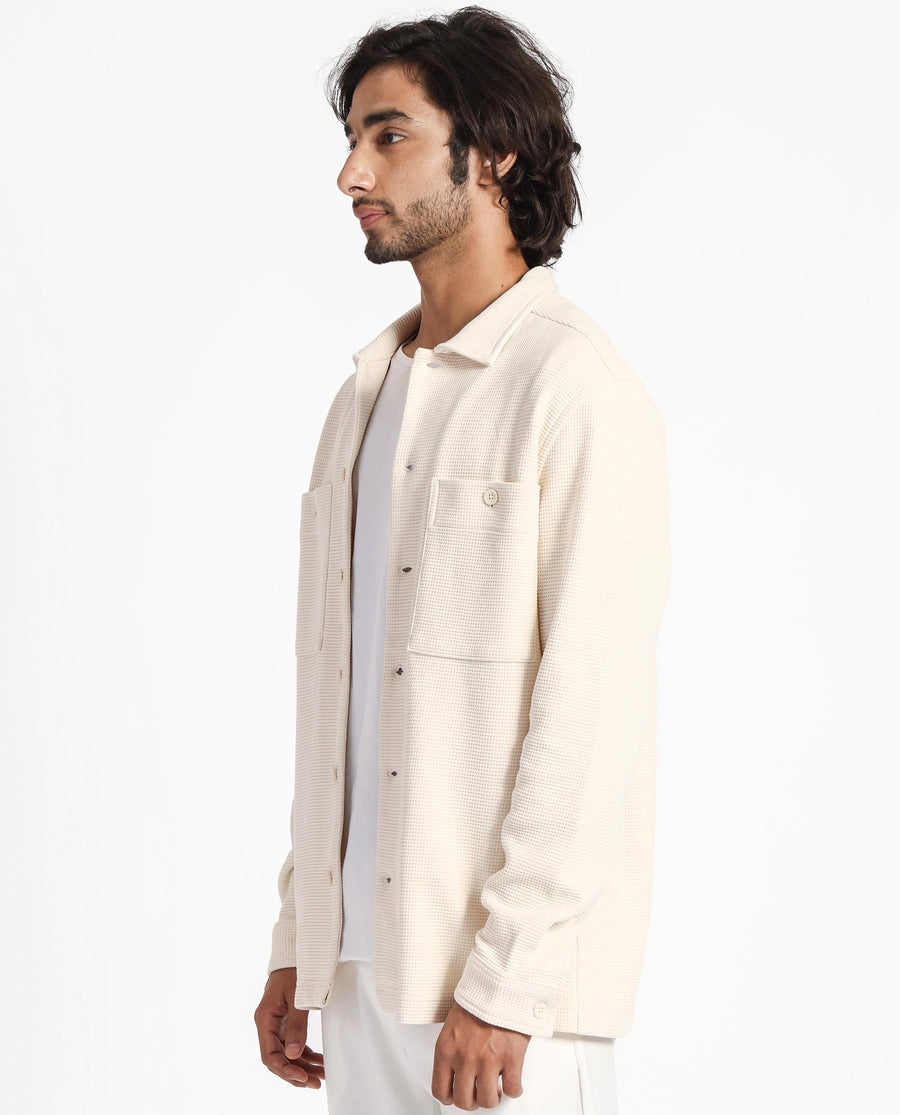 Rare Rabbit Men's Elric Light Beige Cotton Textured Regular Fit Full Sleeve Spread Collar Jacket