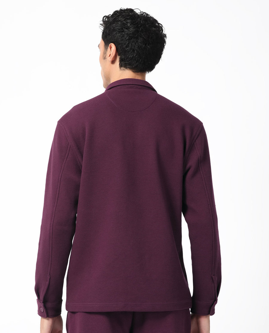 Rare Rabbit Men's Elric Dark Purple Cotton Plain Regular Fit Full Sleeve Spread Collar Jacket