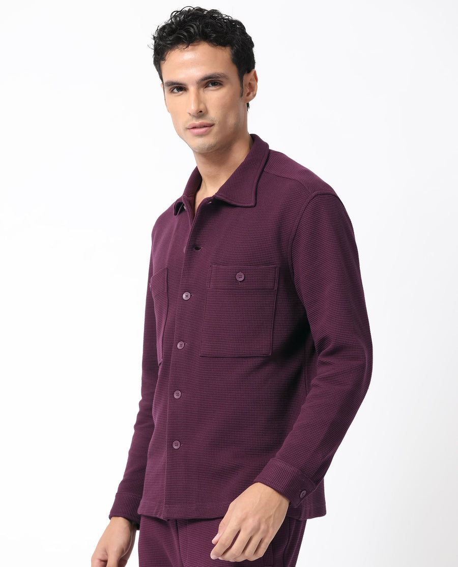 Rare Rabbit Men's Elric Dark Purple Cotton Plain Regular Fit Full Sleeve Spread Collar Jacket
