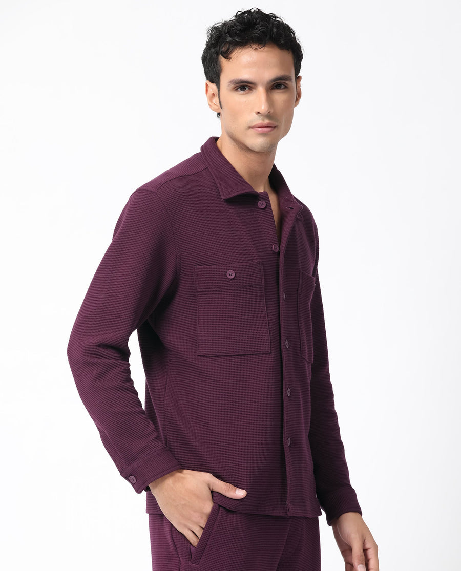 Rare Rabbit Men's Elric Dark Purple Cotton Plain Regular Fit Full Sleeve Spread Collar Jacket