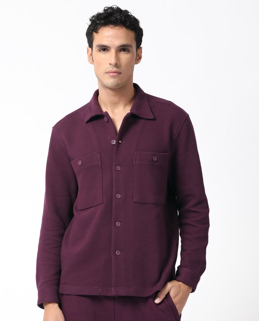 Rare Rabbit Men's Elric Dark Purple Cotton Plain Regular Fit Full Sleeve Spread Collar Jacket