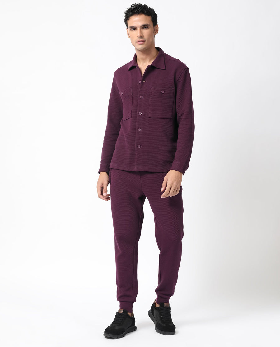 Rare Rabbit Men's Elric Dark Purple Cotton Plain Regular Fit Full Sleeve Spread Collar Jacket