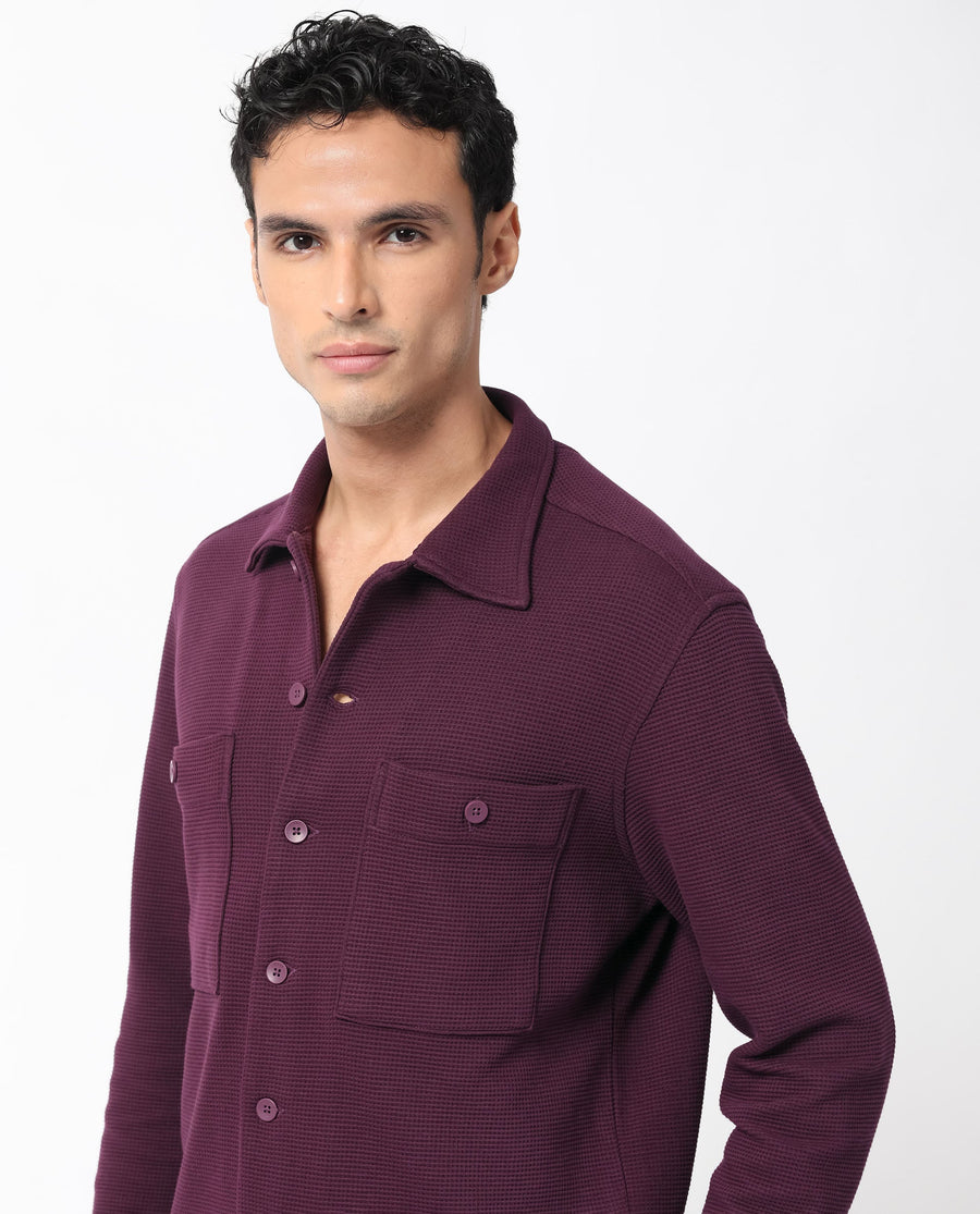 Rare Rabbit Men's Elric Dark Purple Cotton Plain Regular Fit Full Sleeve Spread Collar Jacket