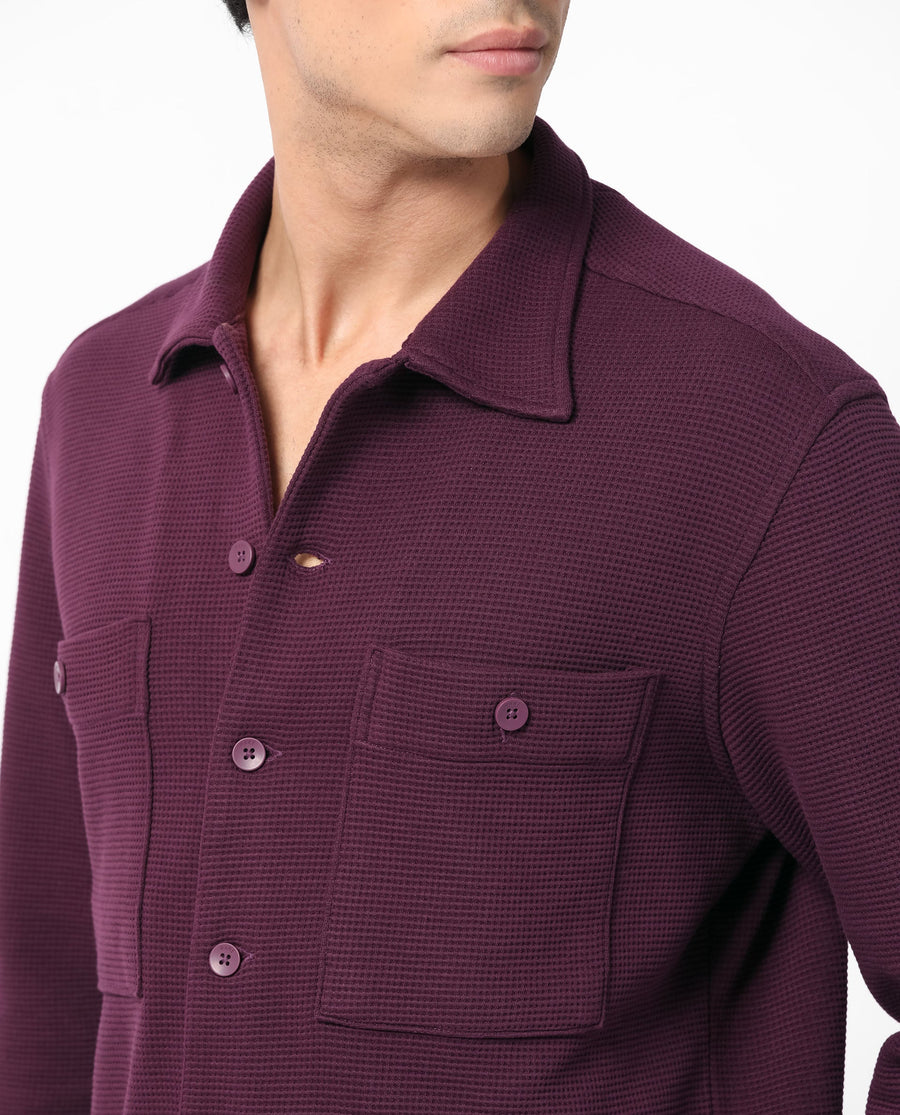 Rare Rabbit Men's Elric Dark Purple Cotton Plain Regular Fit Full Sleeve Spread Collar Jacket