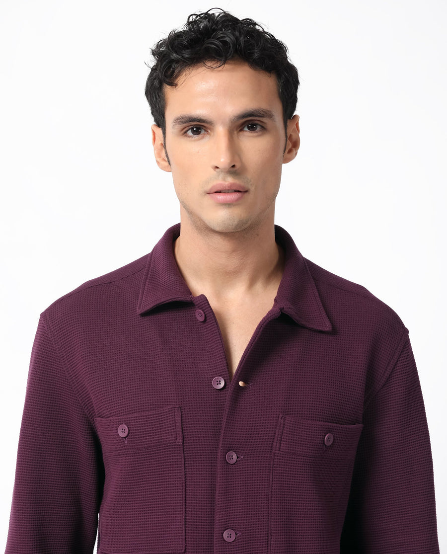 Rare Rabbit Men's Elric Dark Purple Cotton Plain Regular Fit Full Sleeve Spread Collar Jacket
