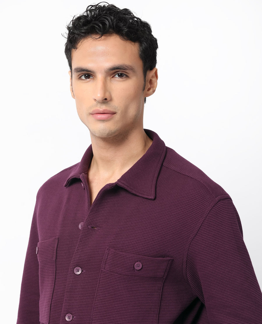 Rare Rabbit Men's Elric Dark Purple Cotton Plain Regular Fit Full Sleeve Spread Collar Jacket
