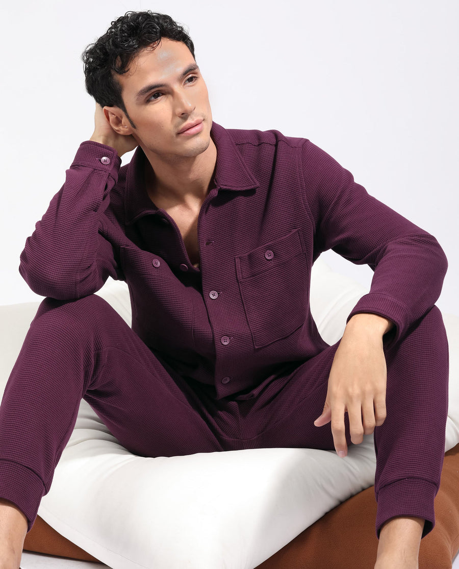 Rare Rabbit Men's Elric Dark Purple Cotton Plain Regular Fit Full Sleeve Spread Collar Jacket