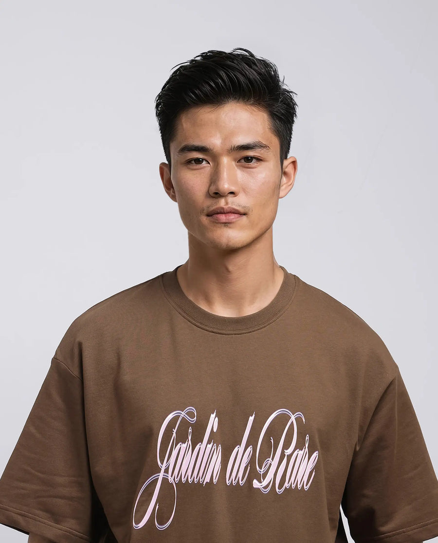 Rare Rabbit Men's Elton Brown Cotton Hd Print Oversized Fit Half Sleeve Crew Neck T-Shirt