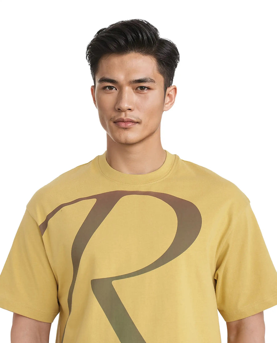 Rare Rabbit Men's Elzo Mustard Cotton Ombre Oversized Fit Half Sleeve Crew Neck T-Shirt