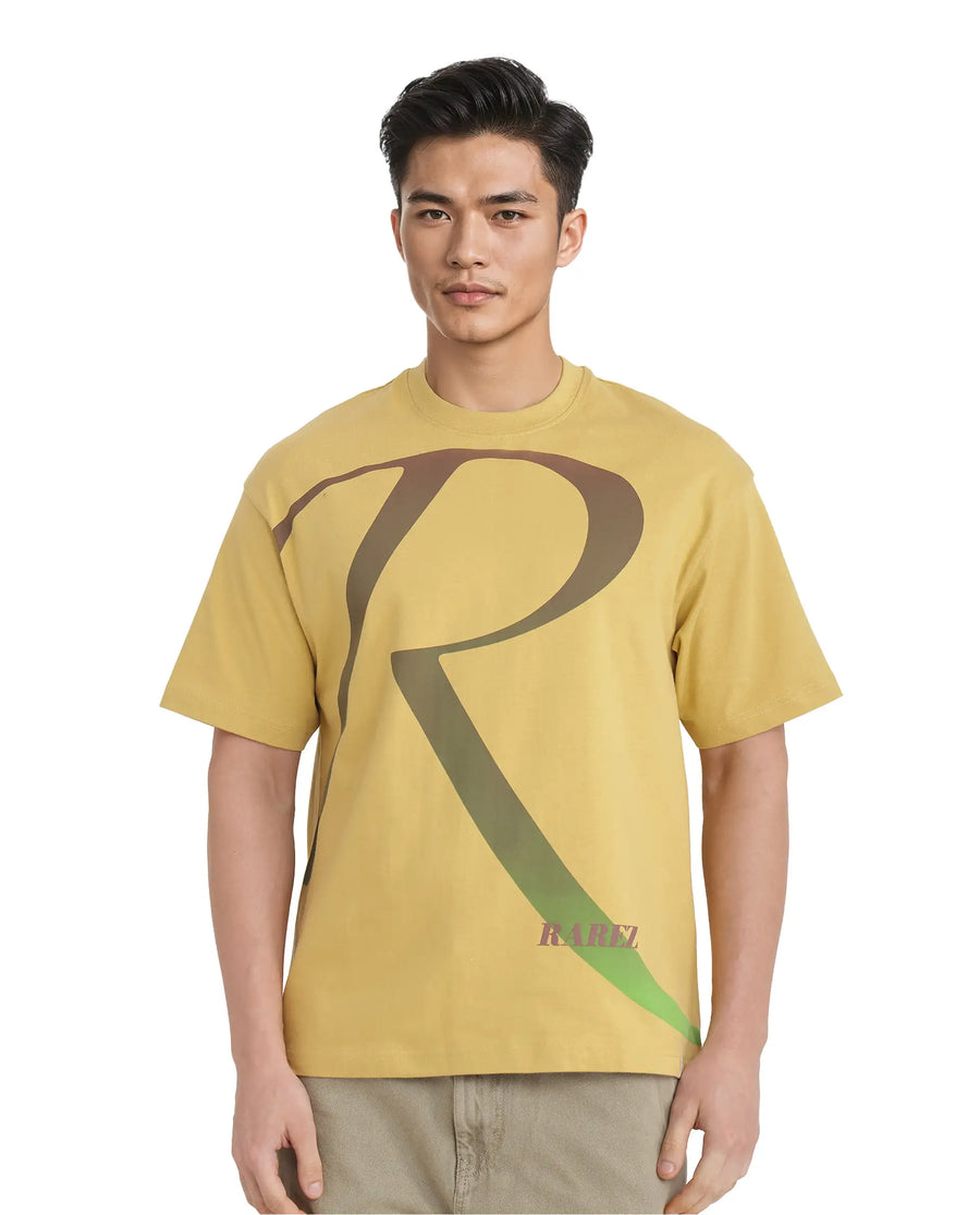 Rare Rabbit Men's Elzo Mustard Cotton Ombre Oversized Fit Half Sleeve Crew Neck T-Shirt