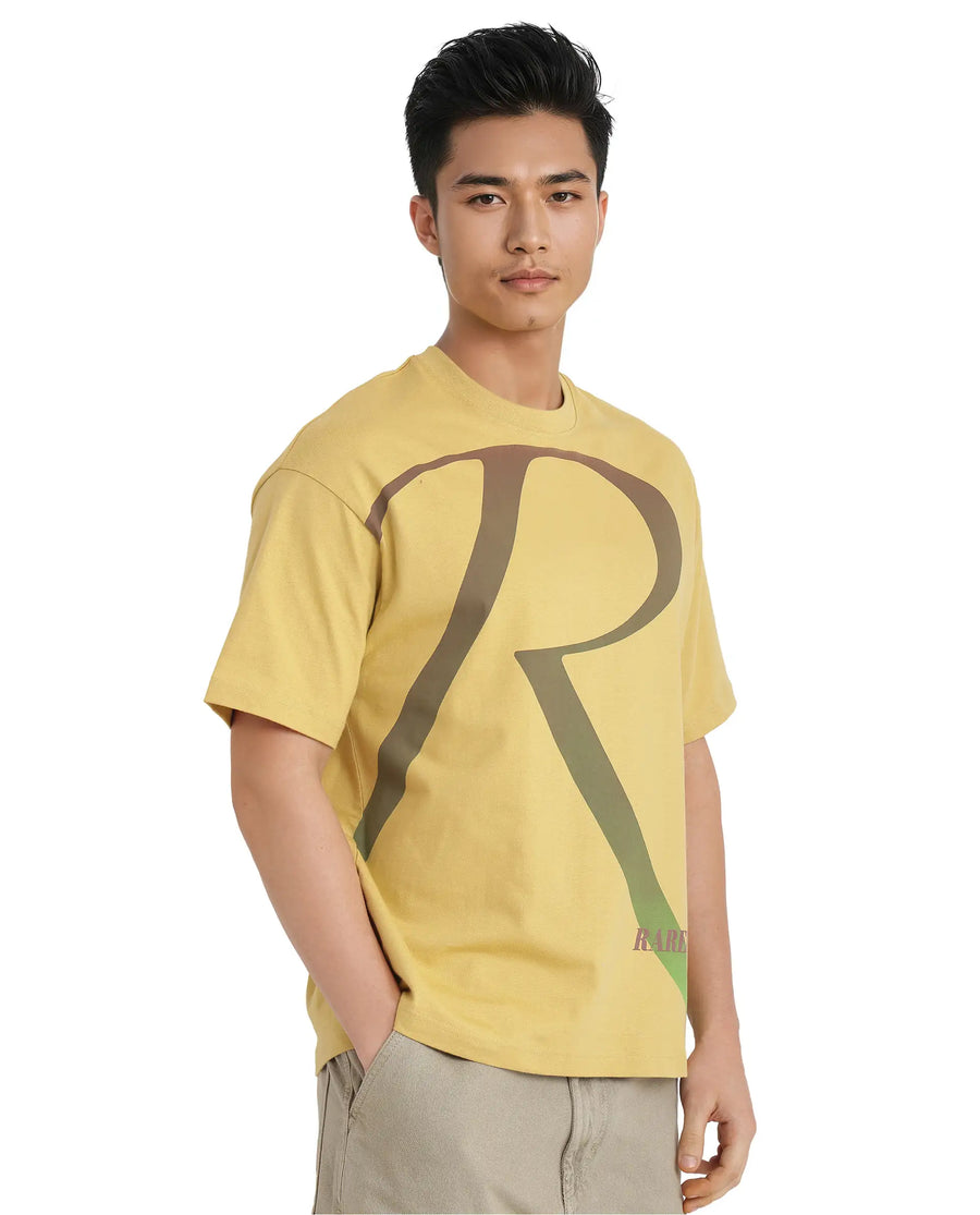 Rare Rabbit Men's Elzo Mustard Cotton Ombre Oversized Fit Half Sleeve Crew Neck T-Shirt