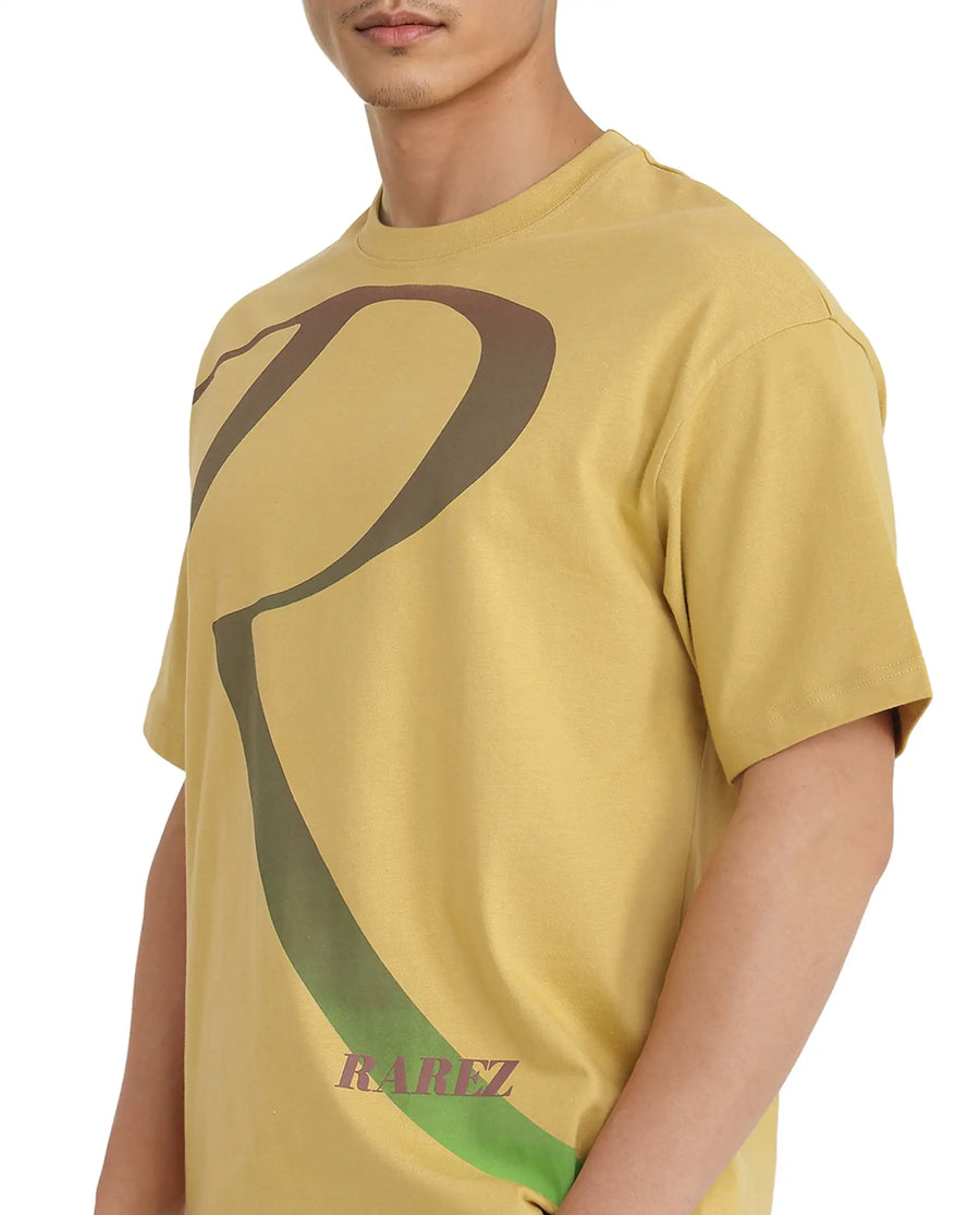 Rare Rabbit Men's Elzo Mustard Cotton Ombre Oversized Fit Half Sleeve Crew Neck T-Shirt