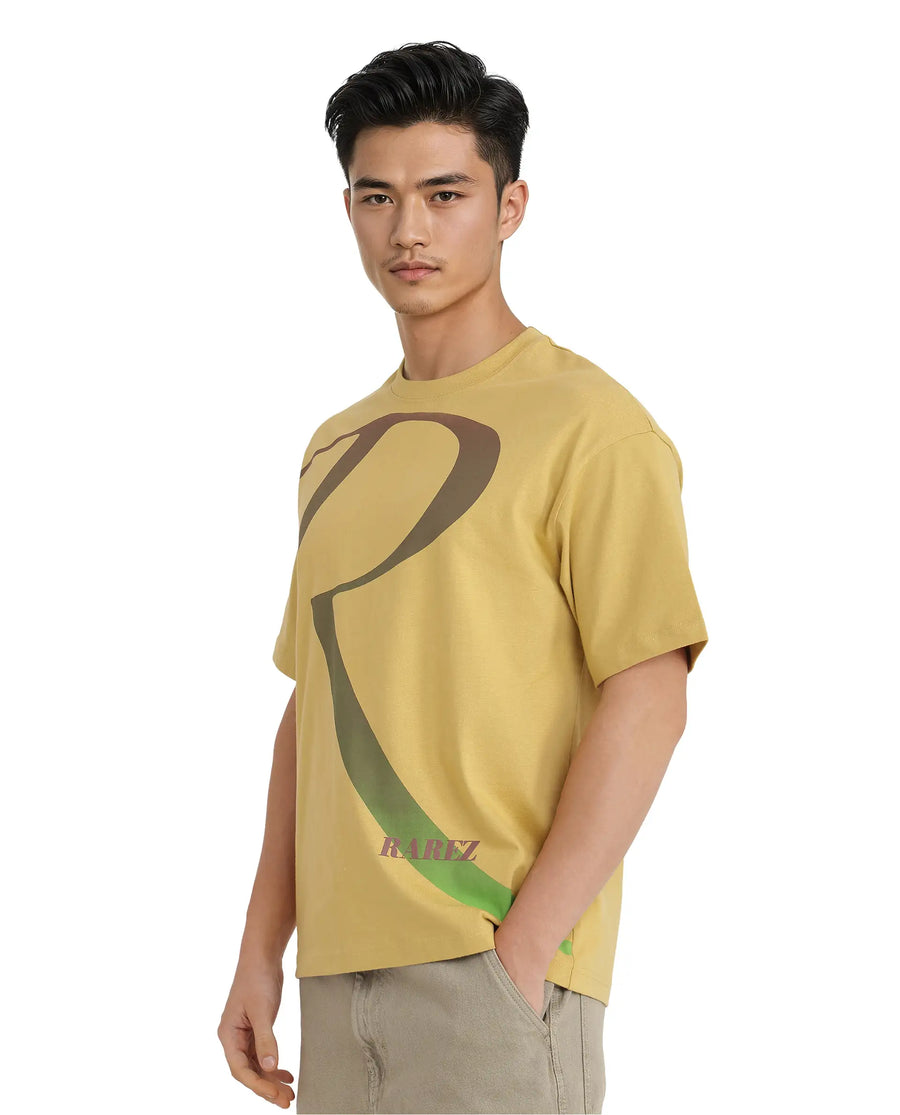 Rare Rabbit Men's Elzo Mustard Cotton Ombre Oversized Fit Half Sleeve Crew Neck T-Shirt