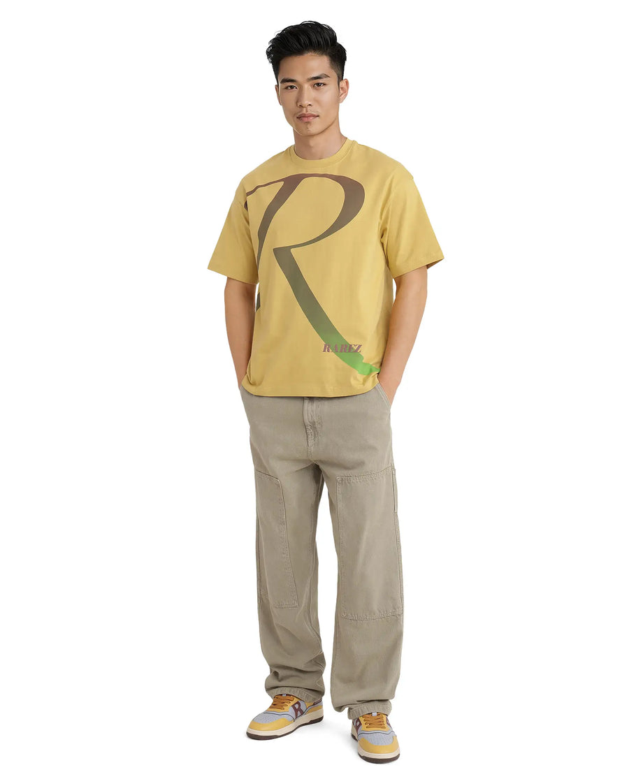 Rare Rabbit Men's Elzo Mustard Cotton Ombre Oversized Fit Half Sleeve Crew Neck T-Shirt