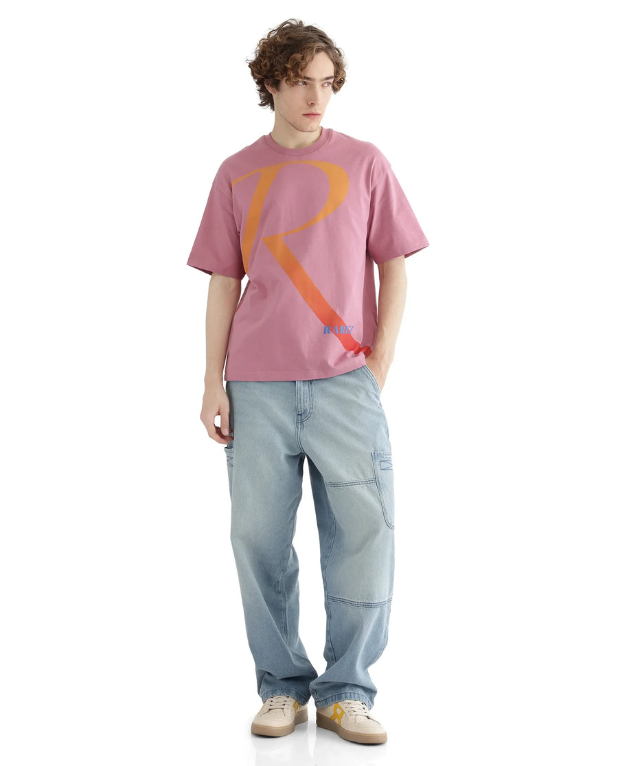 Rare Rabbit Men's Elzo Pink Cotton Ombre Oversized Fit Half Sleeve Crew Neck T-Shirt
