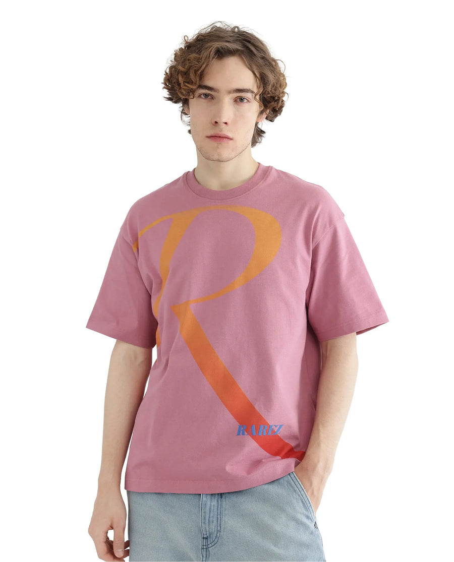 Rare Rabbit Men's Elzo Pink Cotton Ombre Oversized Fit Half Sleeve Crew Neck T-Shirt