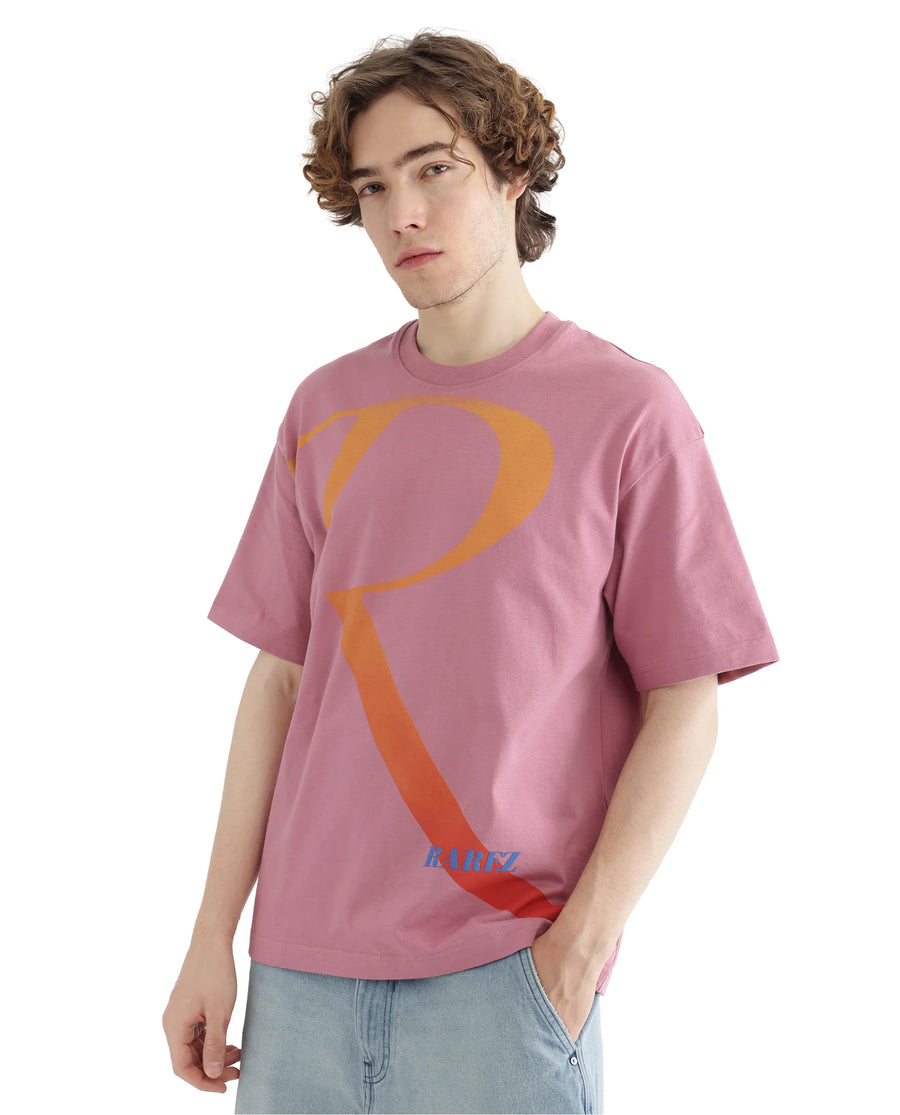 Rare Rabbit Men's Elzo Pink Cotton Ombre Oversized Fit Half Sleeve Crew Neck T-Shirt