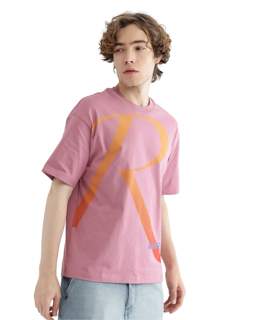 Rare Rabbit Men's Elzo Pink Cotton Ombre Oversized Fit Half Sleeve Crew Neck T-Shirt