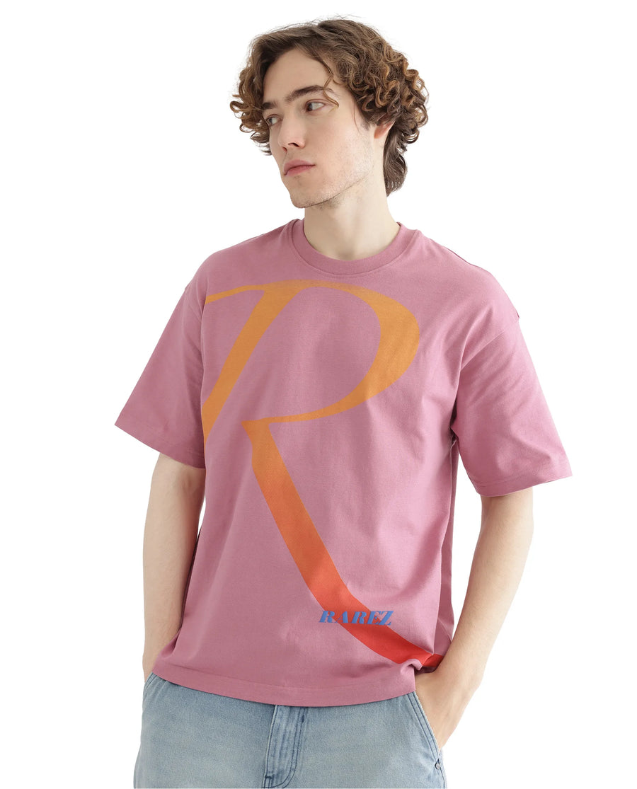 Rare Rabbit Men's Elzo Pink Cotton Ombre Oversized Fit Half Sleeve Crew Neck T-Shirt