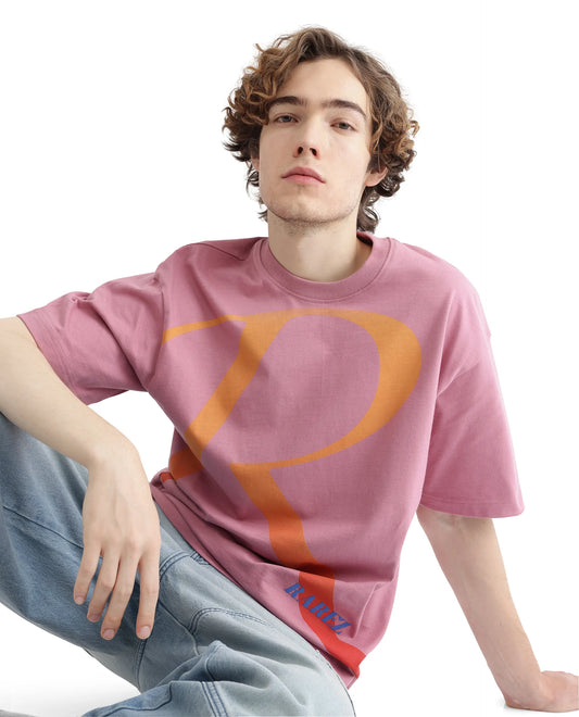Rare Rabbit Men's Elzo Pink Cotton Ombre Oversized Fit Half Sleeve Crew Neck T-Shirt