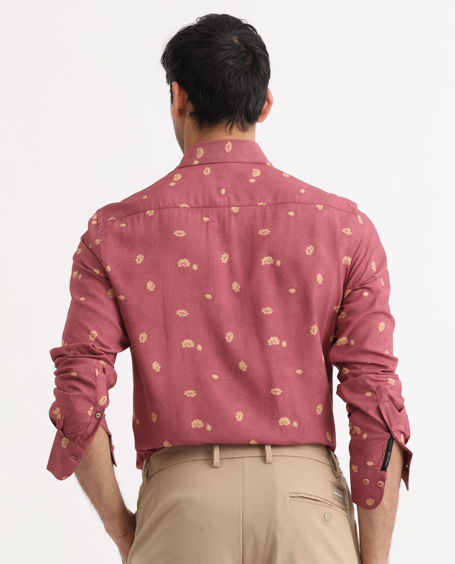 Rare Rabbit Men's Embodee Red Cotton Floral Print Regular Fit Full Sleeve Collared Shirt