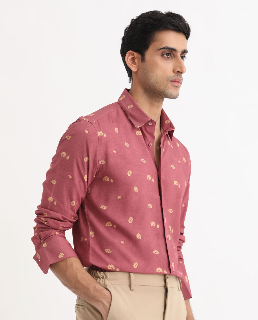 Rare Rabbit Men's Embodee Red Cotton Floral Print Regular Fit Full Sleeve Collared Shirt