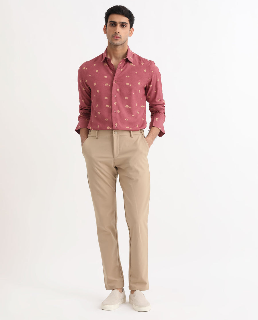 Rare Rabbit Men's Embodee Red Cotton Floral Print Regular Fit Full Sleeve Collared Shirt