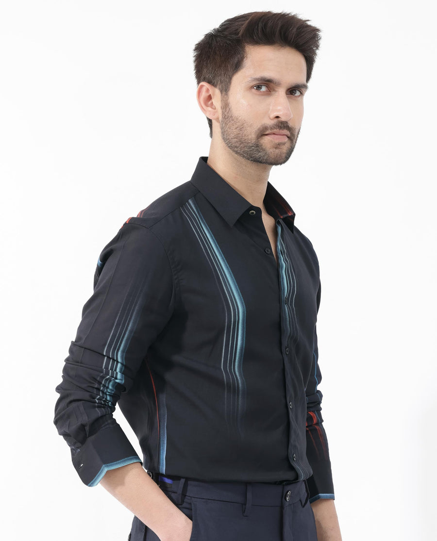 Rare Rabbit Men's Emmett Black Cotton Abstract Print Regular Fit Full Sleeve Collared Shirt