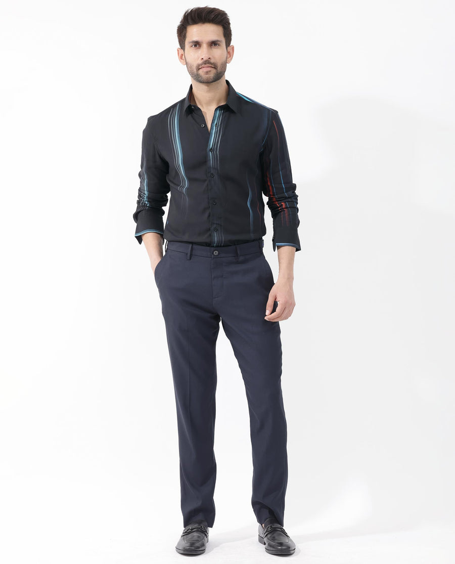 Rare Rabbit Men's Emmett Black Cotton Abstract Print Regular Fit Full Sleeve Collared Shirt