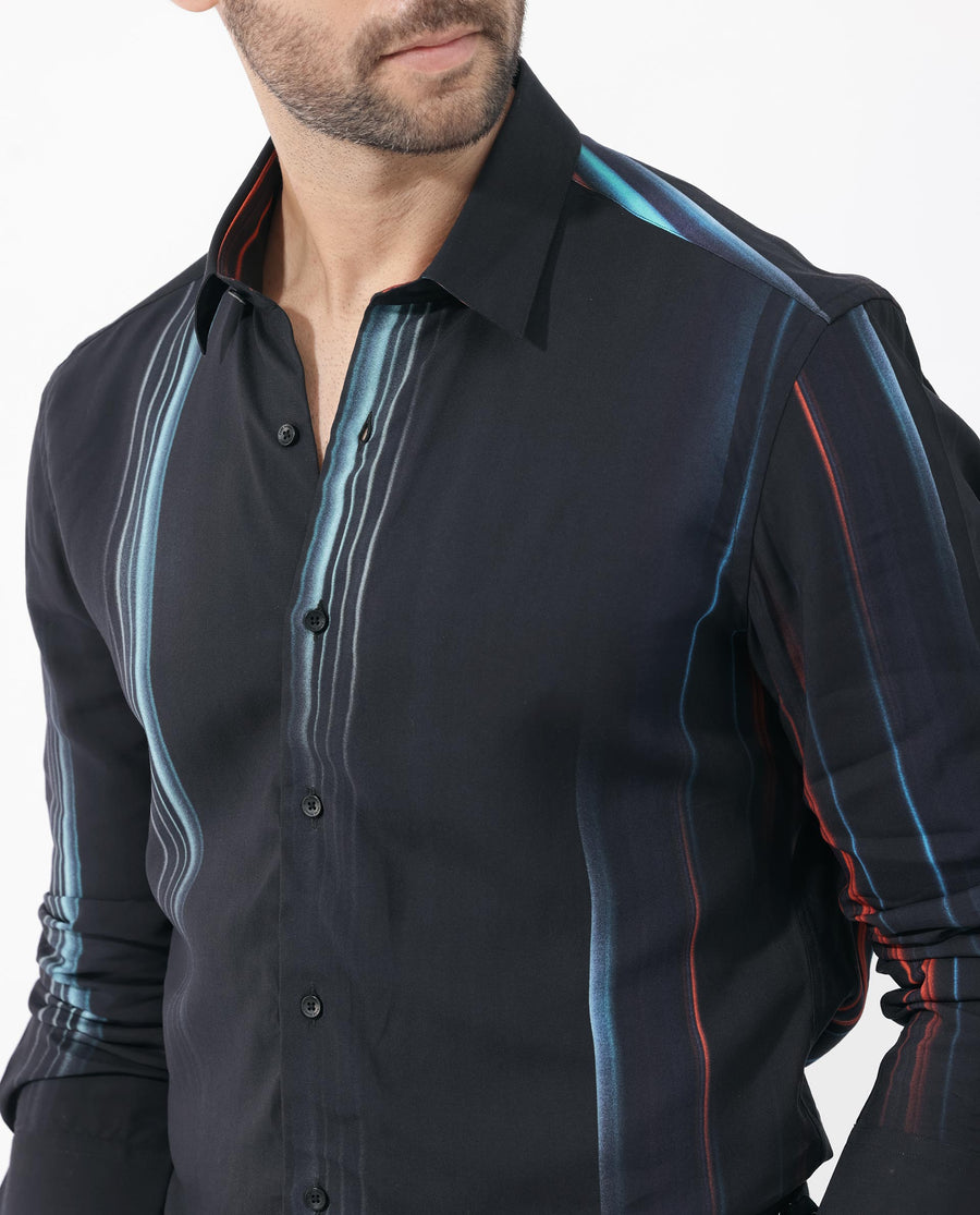 Rare Rabbit Men's Emmett Black Cotton Abstract Print Regular Fit Full Sleeve Collared Shirt