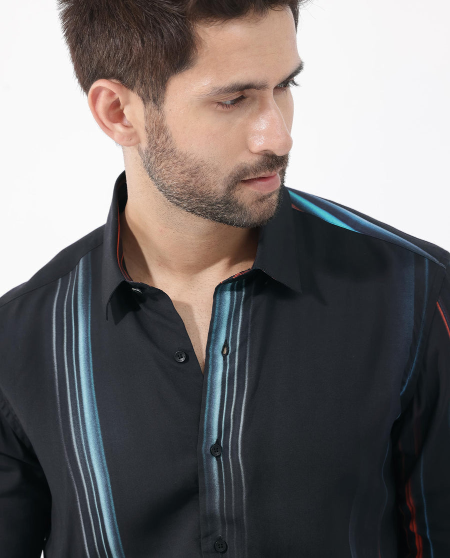 Rare Rabbit Men's Emmett Black Cotton Abstract Print Regular Fit Full Sleeve Collared Shirt