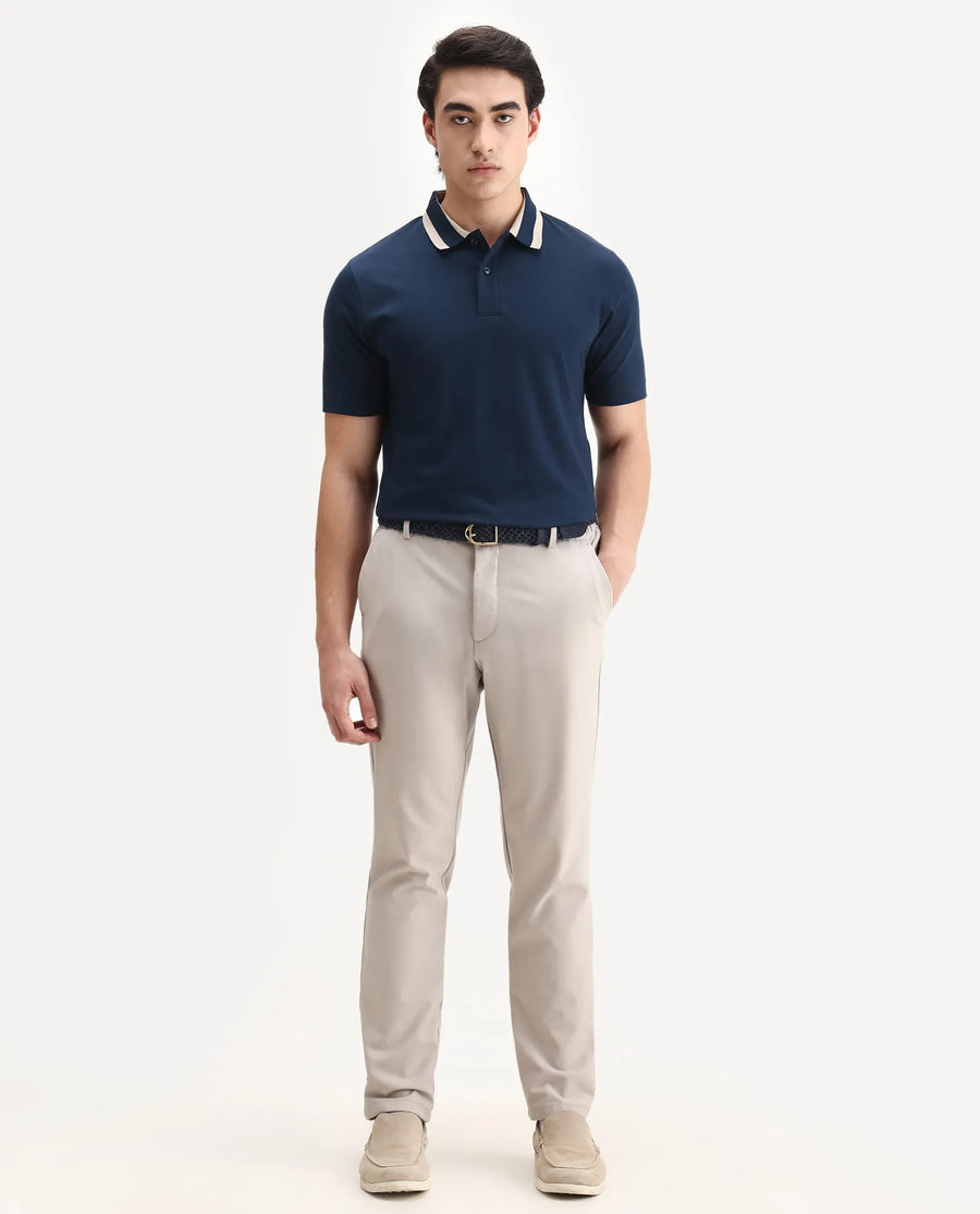 Rare Rabbit Men's Emor Dark Navy Cotton Fabric Half Sleeve Spread Collar Plain Polo