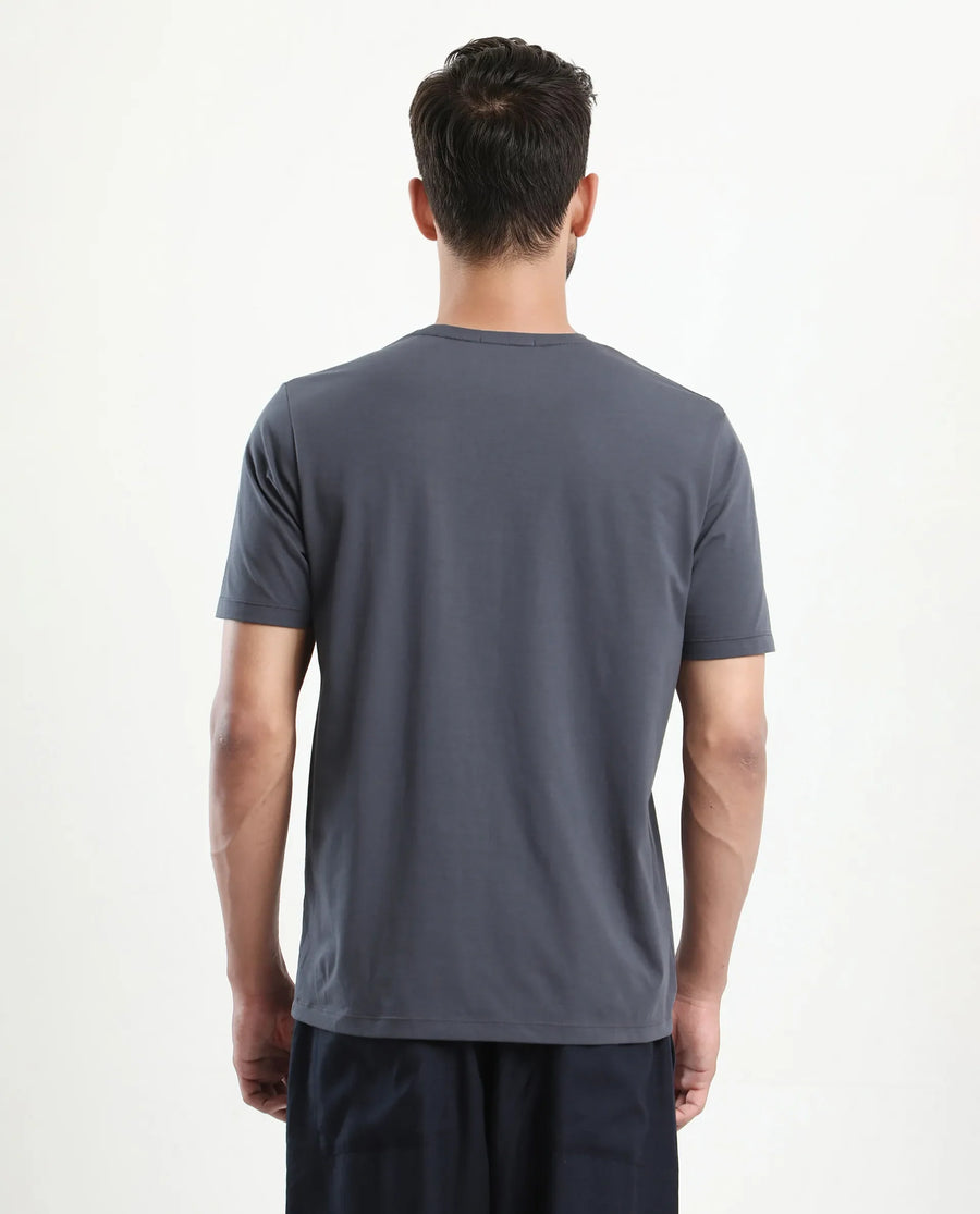 Rare Rabbit Men's Ene Dark Grey Cotton Blend Graphic Print Regular Fit Half Sleeve Crew Neck T-Shirt